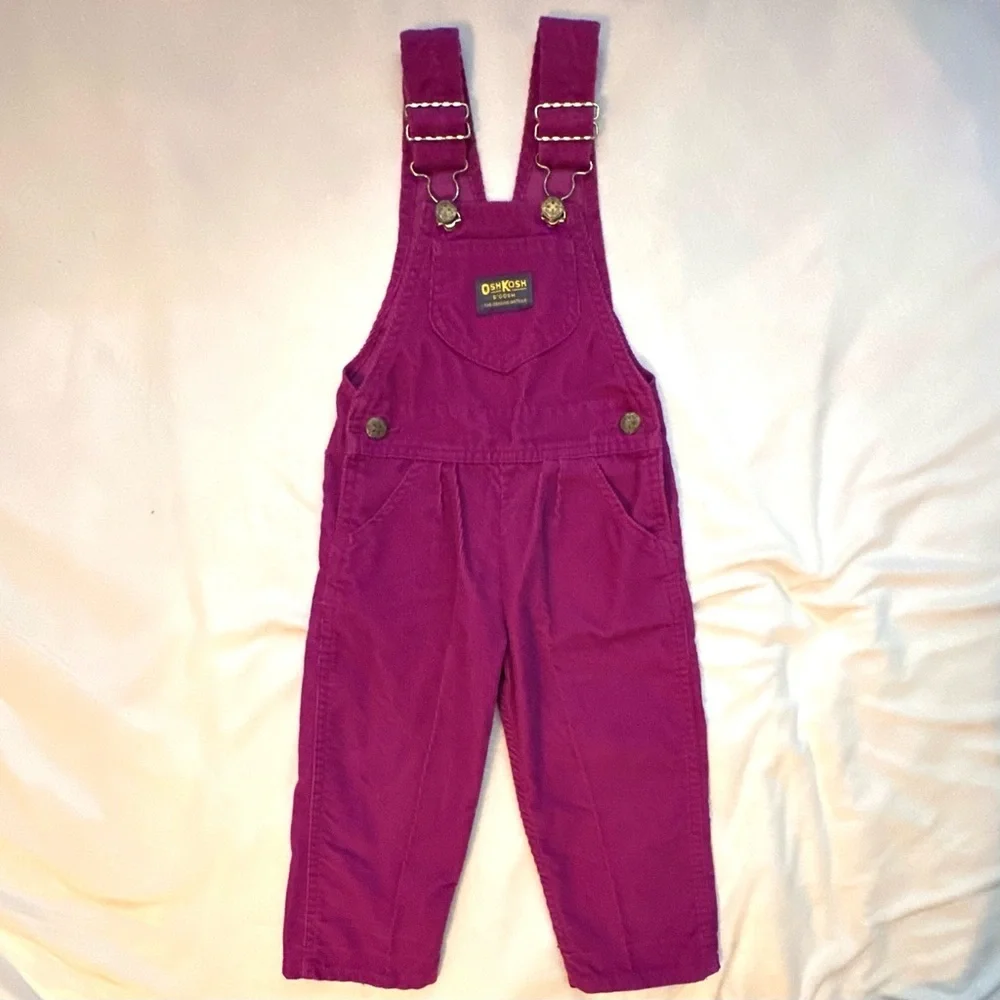 Vintage OshKosh B'Gosh Vestbak Corduroy USA Overalls 3T Fuchsia Toddler Girl